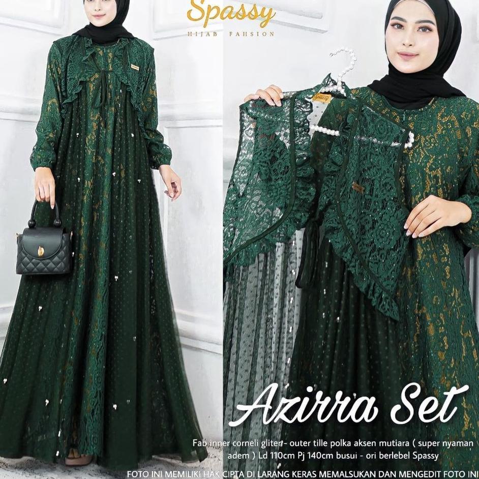 First Quality Azirra set / setelan cardi / cardi brukat mutiara / gamis brukat / gaun pesta / dress 