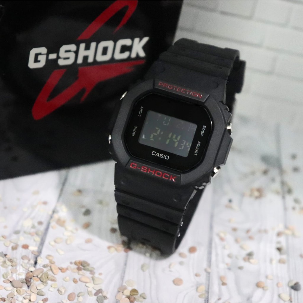 JAM TANGAN PRIA G-SHOCK CASIO DW 5600 FULL BLACK  HITAM MERAH HITAM PUTIH