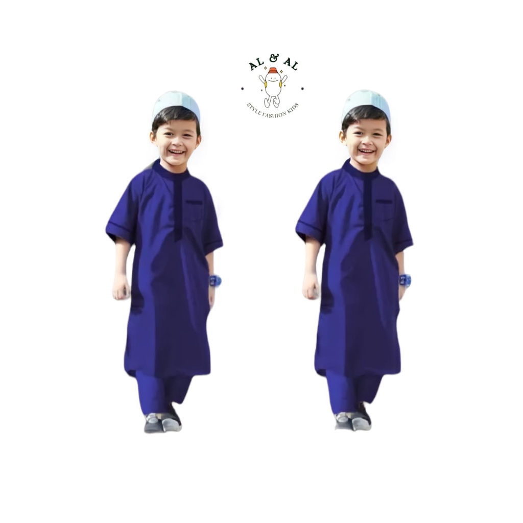 Setelan Baju Koko List Polos Anak Laki Laki Model Jubah Lengan Pendek Usia 1-10 Tahun Terpopuler / A