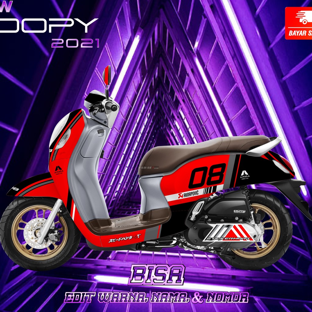 Decal sticker scoopy new 2021 variasi 08 hitam merah