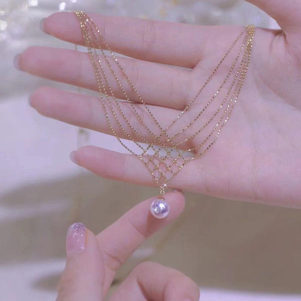 Mxbeauty Kalung Korea Trendi Elegan Hadiah Pesta Multi Layer Manik-Manik Rantai Leher Perhiasan