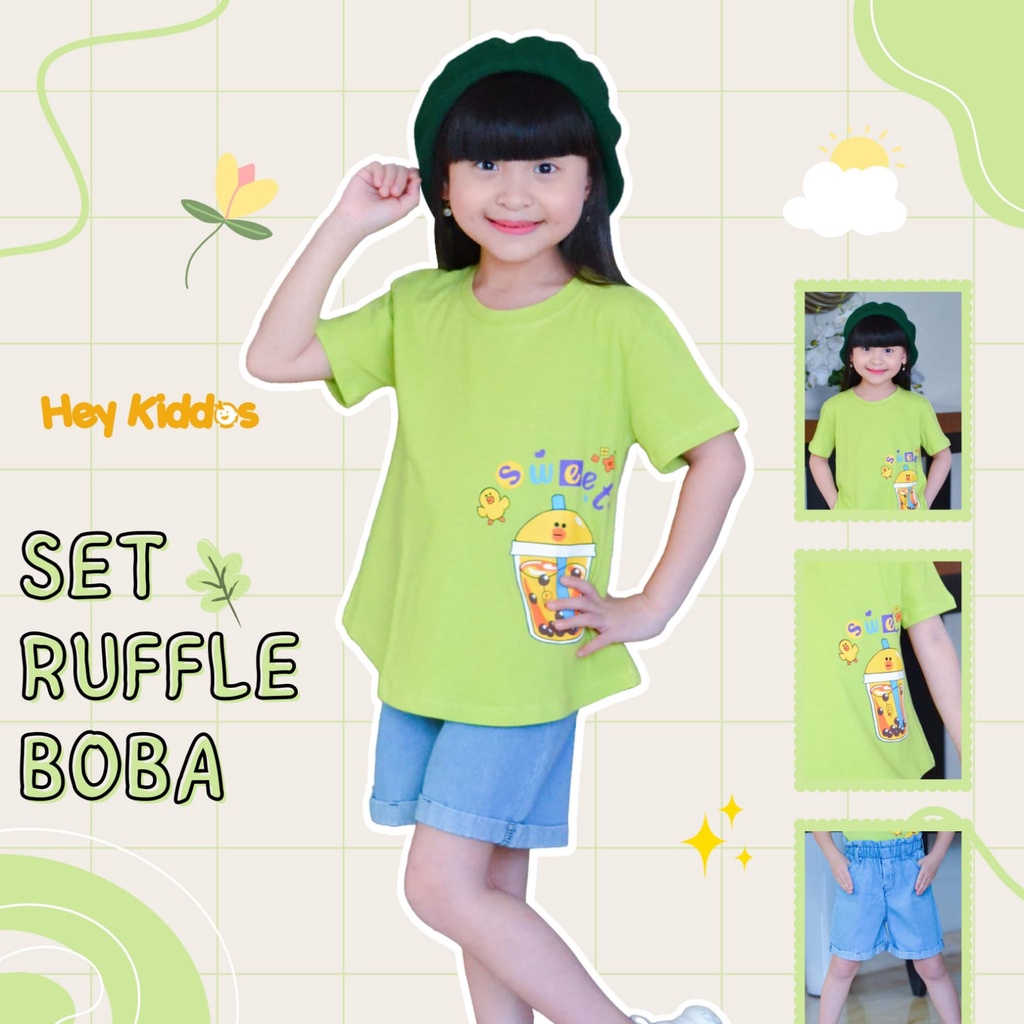 SETELAN ANAK PEREMPUAN BOBA RUFFLE USIA 2-10 TAHUN