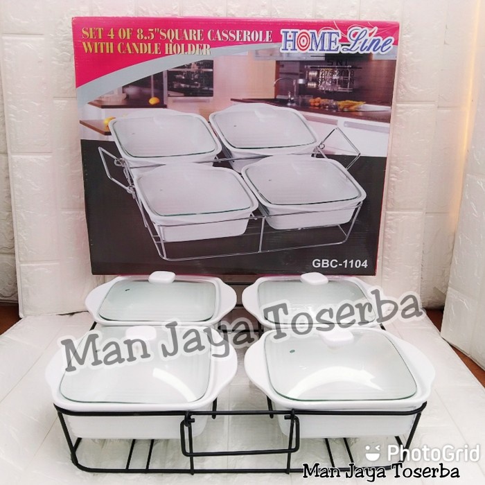 warmer-food- wadah saji / prasmanan keramik / pemanas 4 wadah tutup kaca homeline -food-warmer.