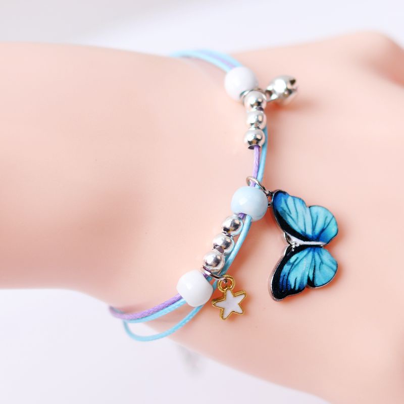 Gelang Tali Kepang Multilayer Adjustable Dengan Liontin Butterfly Gaya Retro Untuk Wanita