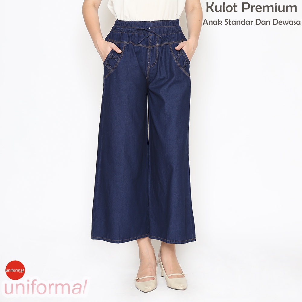 CELANA KULOT JEANS WANITA DEWASA / CLANA ANAK REMAJA TANGGUNG UMUR 8-20 TAHUN CEWEK / KULOT STANDAR JUMBO TALI DEPAN PINGGANG KARET