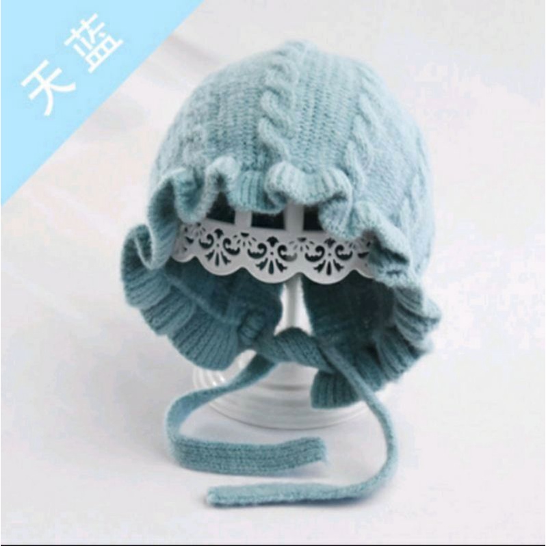 Kupluk Anak Bonnet Model Ruffle fashion Baby Hat / Kupluk Anak Lucu / Kupluk Kepang-Biru