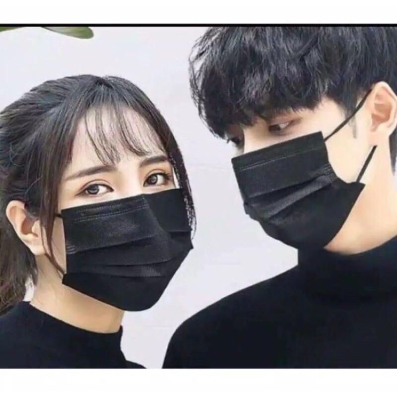 Masker earloop 3ply 50pcs masker hitam