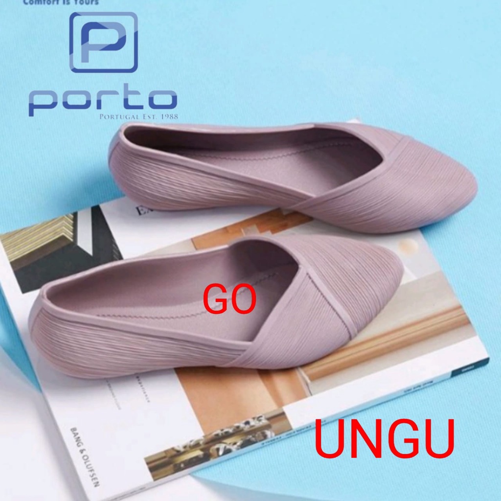 gof PORTO LADY XEM Sepatu Flat Shoes Wanita Terbaru Anti Slip Model Korea Nyaman dan Tahan Sepatu Jelly Wanita