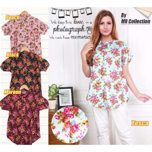 BAJU BLOUSE ATASAN ANITA LENGAN PANDEK MOTIF BUNGA KATUN JEPANG
