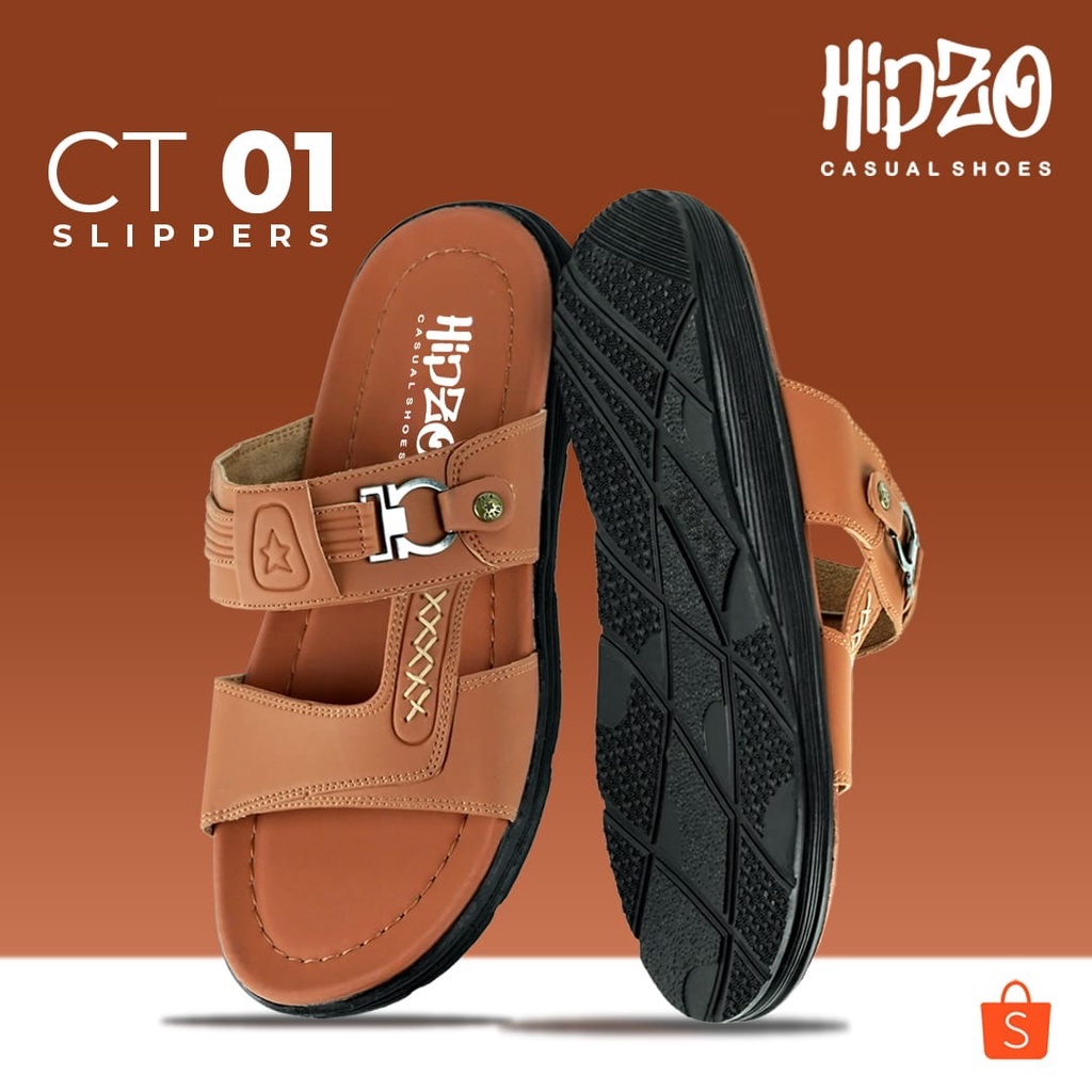 SANDAL KULIT SELOP PRIA KASUAL PELINDUNG KAKI UNTUK COWOK DEWASA ORIGINAL 100% HIPZO CT-01 SANDAL SANTAI FORMAL