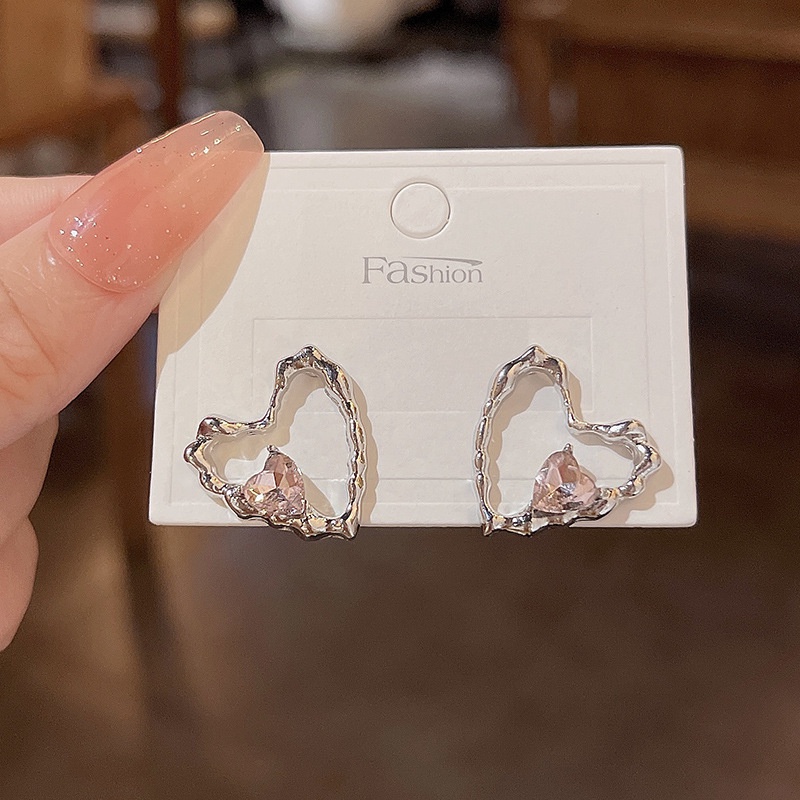 Anting Tusuk Sterling silver 925 Desain Hati Hias Kristal Zircon Mewah Berkilau Untuk Wanita