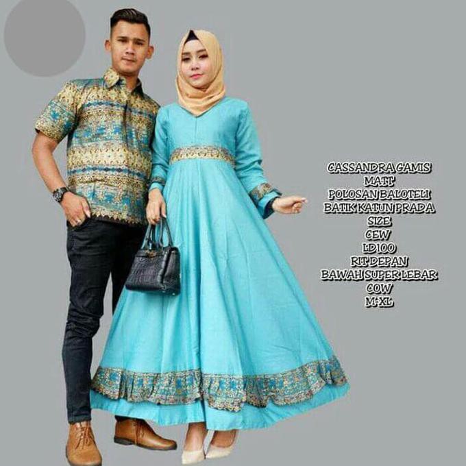 PRODUK READY... BATIK COUPLE CASSANDRA - BAJU COUPLE BATIK GAMIS PEKALONGAN - BIRU MUDA MURAH