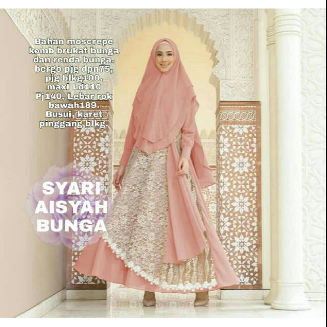 Maxi Maxy Dress Gamis Syari Busui Moscrepe Brukat Renda Bunga Aisyah