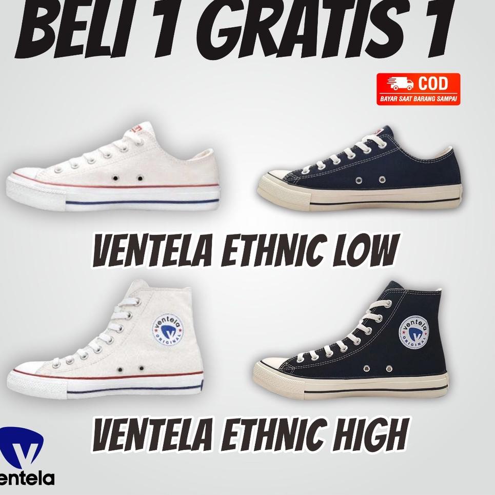 LANGSUNG ATC.. Ventela 70s Ethnic High Black Natural White Low Original 100% Sepatu Vantella