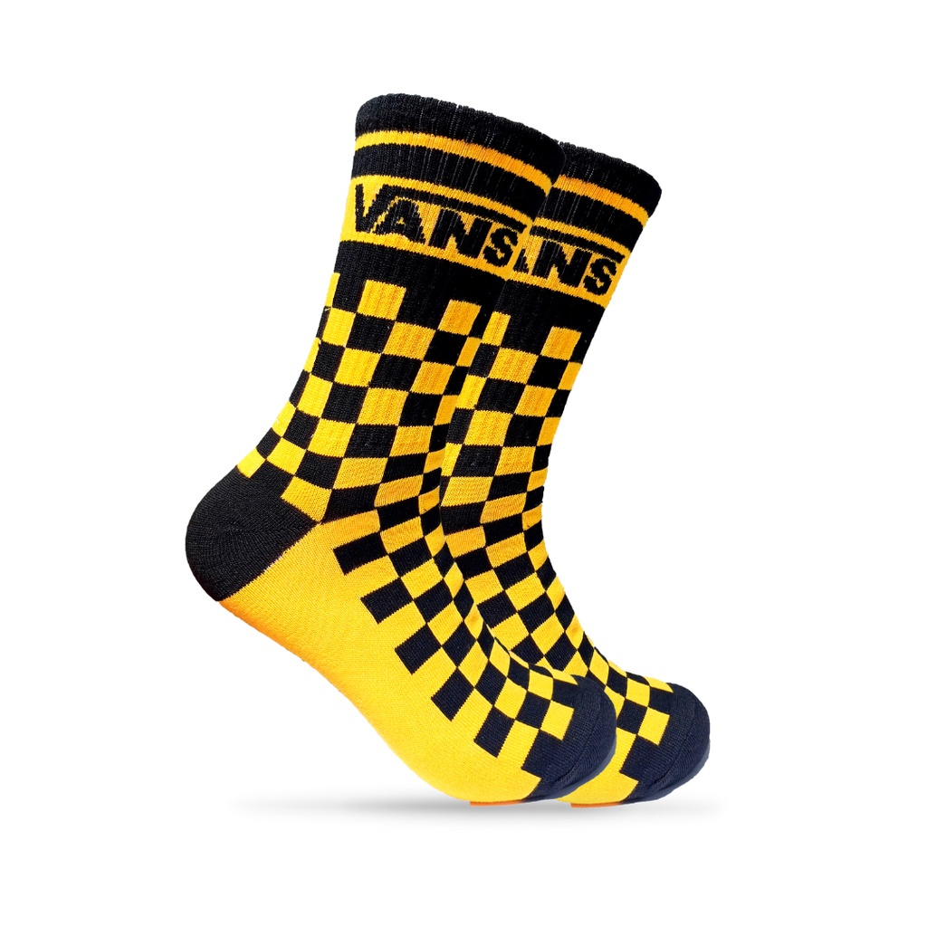 Kaos Kaki Oldschool - Kaos Kaki Motif Vans Catur Kuning - The Muds Official