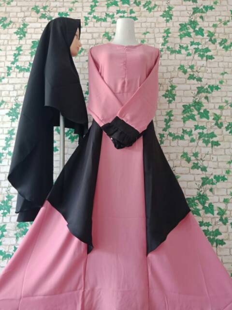 GAMIS DRESS MUSLIM WOLLYCREPE COMBI SET SYARI MAXI BUSUI HIJAB GAUN ELEGAN MURAH