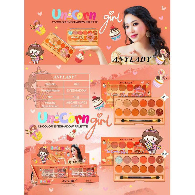 PROMO HOT EYESHADOW PALETTE ANYLADY UNICORN GIRL 12WARNA NO.843 | 752
