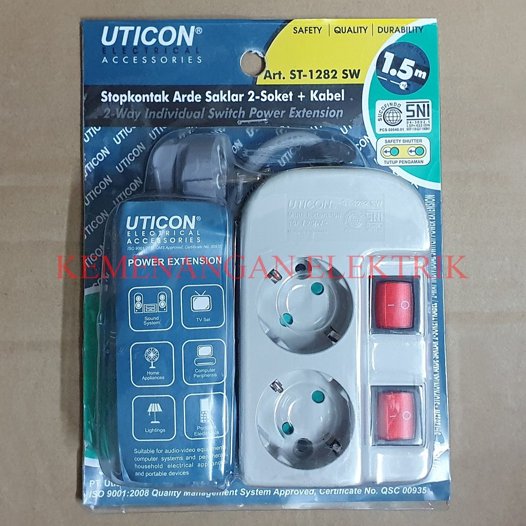 STOP KONTAK ARDE UTICON 2 LUBANG ST 1282 SW + SAKLAR TERSENDIRI + KABEL / COLOKAN LISTRIK ST 1282SW