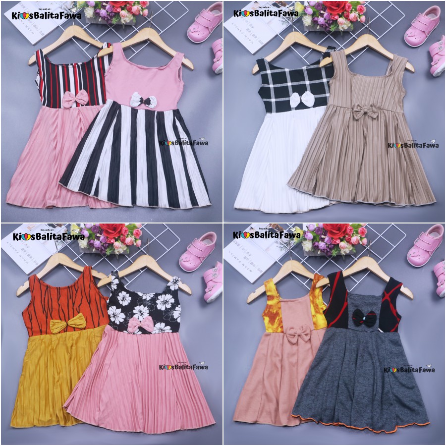 Dress Riani uk Bayi-4 Tahun / Dres Import Yukensi Anak Perempuan Baju Tanktop Pakaian Plisket Gaun