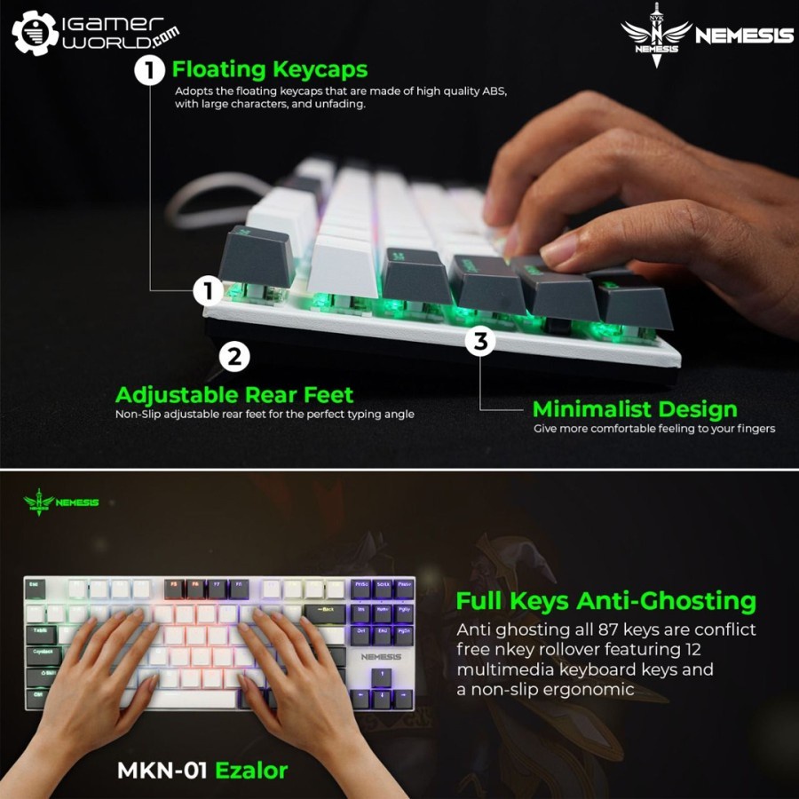 NYK MKN-01 / MKN01 EZALOR 87 Keys Rainbow Mechanical Gaming Keyboard