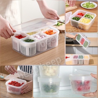 kotak saringan toples penyimpanan makanan kulkas dengan sekat untuk buah sayur dan bumbu dapur lunch box