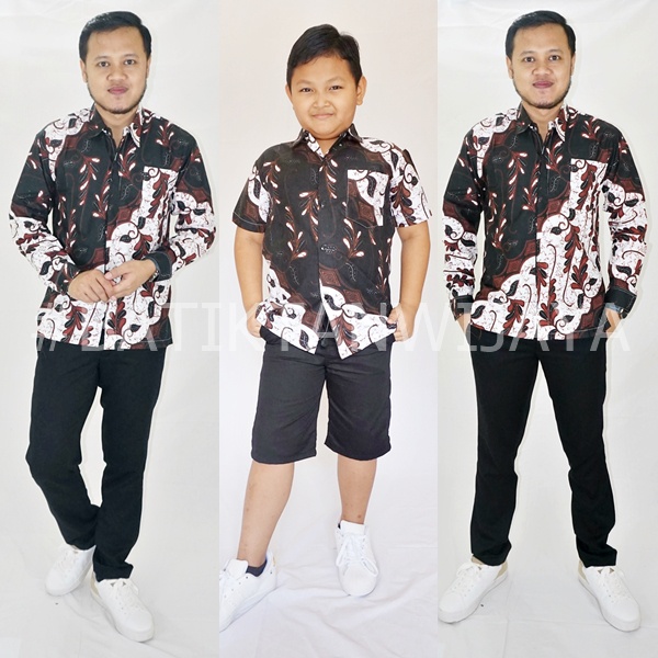 Batik Bapak Lengan Panjang Anak Lengan Pendek Couple Bapak dan Anak Laki Laki Kemeja Ayah Anak Laki