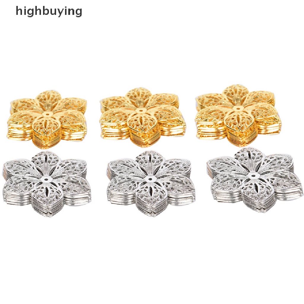 Hbid 50Pcs / Set Charm Konektor Bentuk Bunga Filigree Untuk Liontin Perhiasan DIY