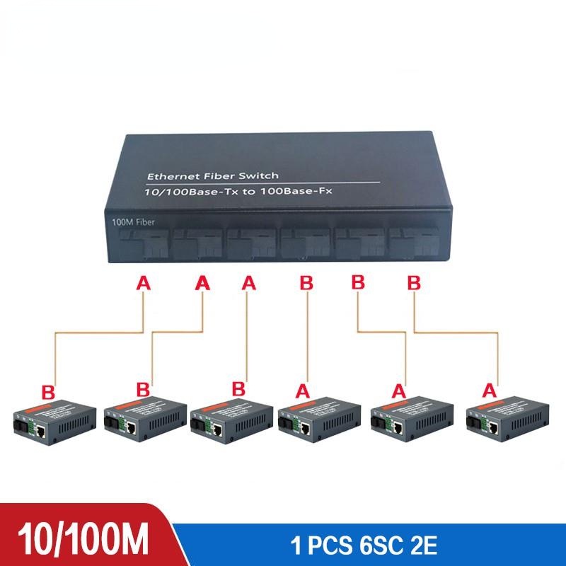 Fiber Optical Transceiver Single Mode 100M Ethernet Fiber Switch 6 Fiber Optic Port 2 RJ45 Port