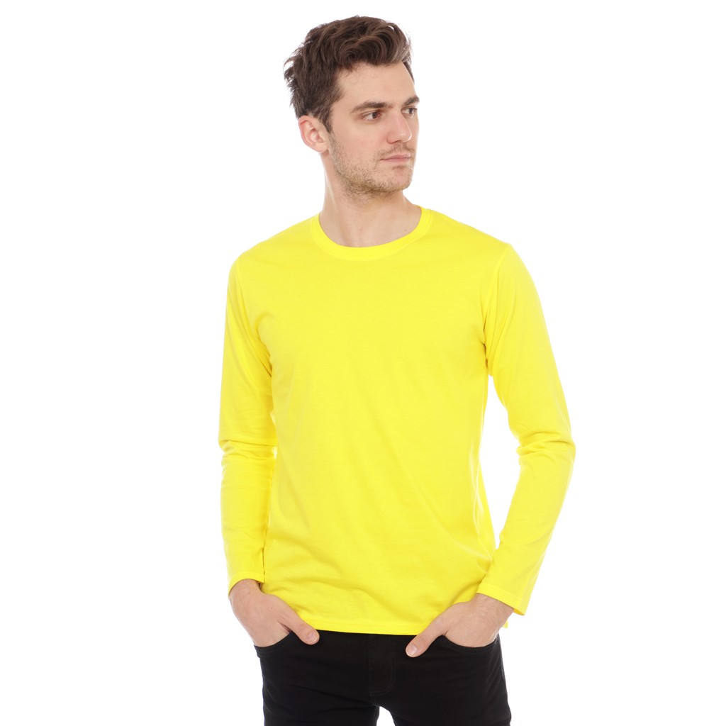 baju kaos polos kuning kenari lengan panjang baju kaos cowo kekinian terbaru ( Cek Deskripsi )