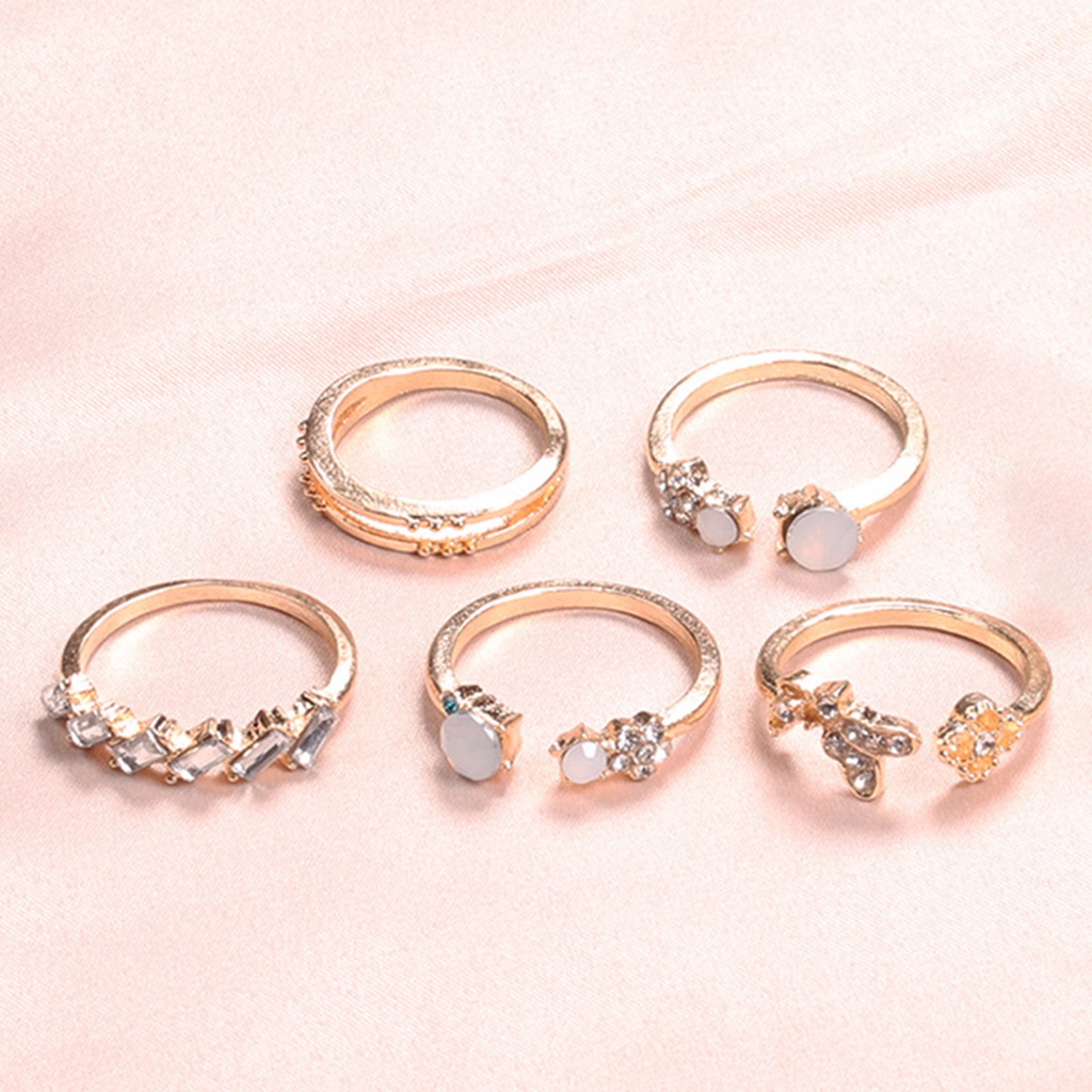 Hu Hu Hu Hu Hu Alat Bantu Pasang Kacamata♡ 7pcs Cincin Jari Model Terbuka Aksen Berlian Imitasi Untuk Wanita