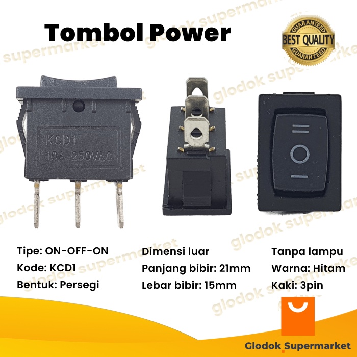 Saklar Spring Return 3 pin On Off On Tombol Rocker 3 Posisi KCD1 Power Switch 3pin