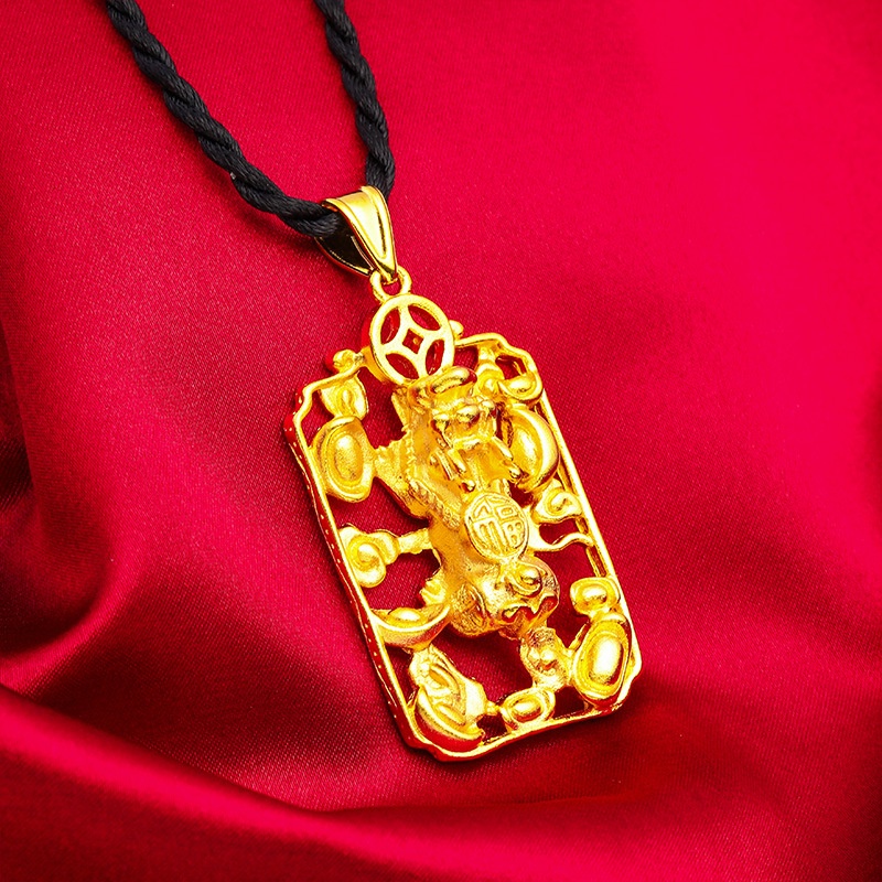 Liontin Desain Fortune Pixiu Gold Plated Emas Asli Kadar 375Gaya Korea Untuk Pria Dan Wanita