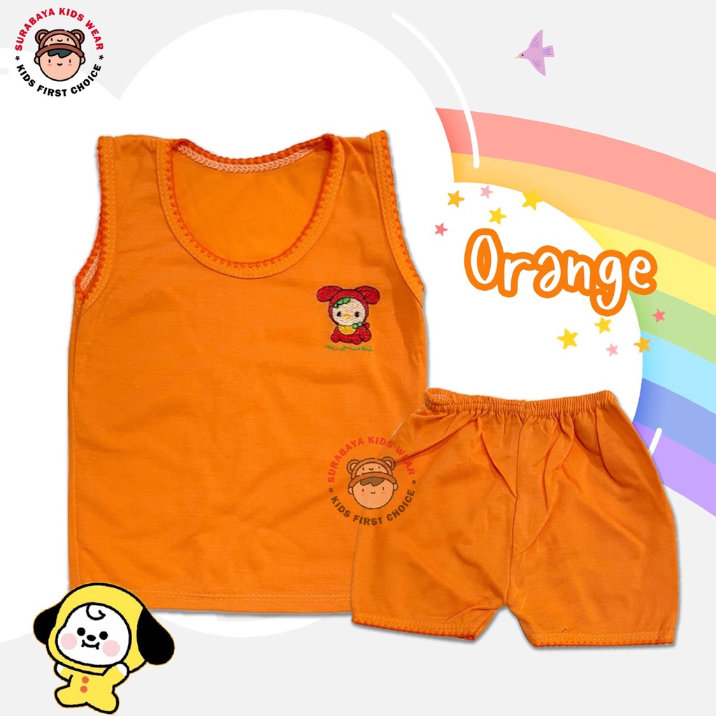 Setelan Singlet Anak Polos Warna Bordir Motif Hewan