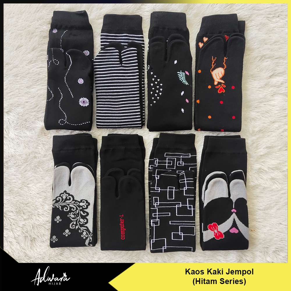 ADWARA HIJAB Kaos Kaki Jempol Warna Hitam Series / Kaos Kaki Panjang Wanita Muslimah Motif