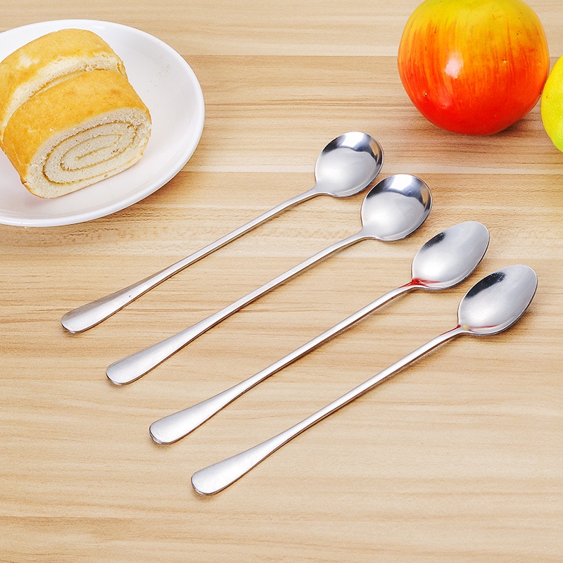 KAISSO - SENDOK PENGADUK MINUMAN KOPI TEH STAINLESS STEEL GAGANG PANJANG OVAL DESSERT SPOON SERBAGUNA | SENDOK STAINLESS PANJANG OVAL &amp; BULAT | SENDOK ES KOPI PANJANG | SENDOK ADUK MINUMAN PENGADUK KOPI TEH COCKTAIL GAGANG PANJANG STAINLESS STEEL