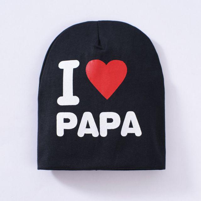TOPI KUPLUK BAYI / TOPI ANAK UNISEX LUCU ( I LOVE MAMA / I LOVE PAPA )-I❤Papa - Hitam