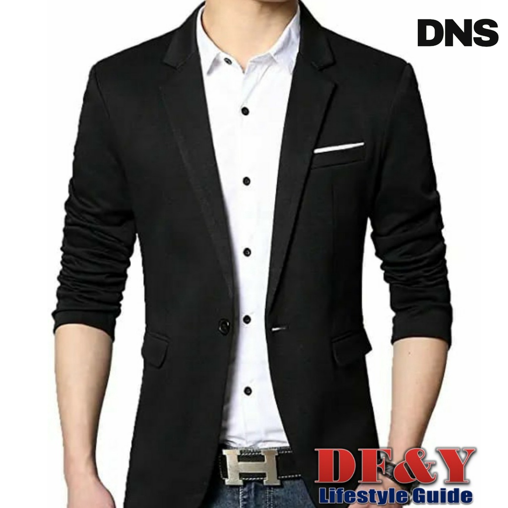 Daniera Jas Blazer Pria Hitam List Putih Original DF&Y /Jas Blazer Kerja Kantor Formal / Jas Style K