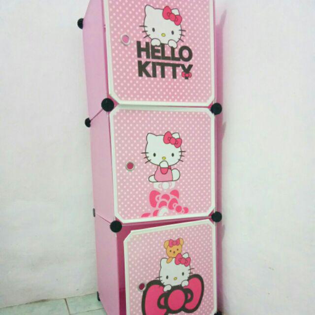 Lemari Plastik Baju Anak/rak Portable Diy 3 Susun/kotak/pintu Multifungsi Anti Air Termurah