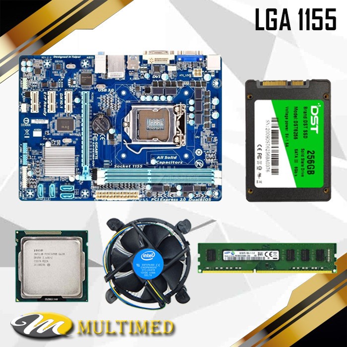 Paket Lengkap Intel LGA 1155 Mainboard H61 DDR3 + Core i3 Ivy + FAN + RAM + SSD + WINDOWS