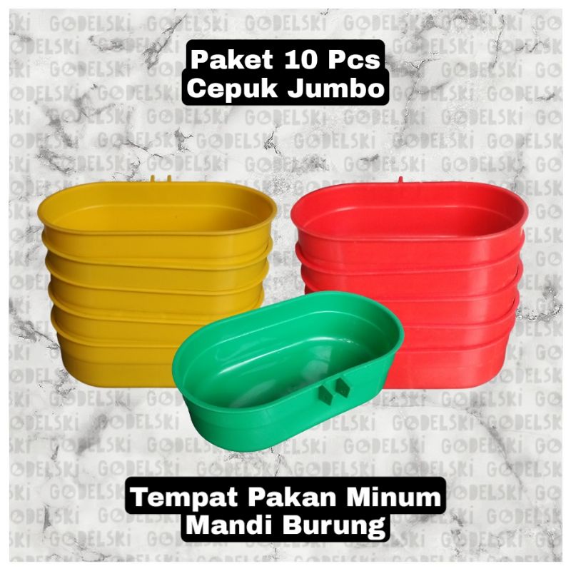 10 Pcs Cepuk Wadah Pakan Minum Mandi Burung Cepuk Oval Jumbo