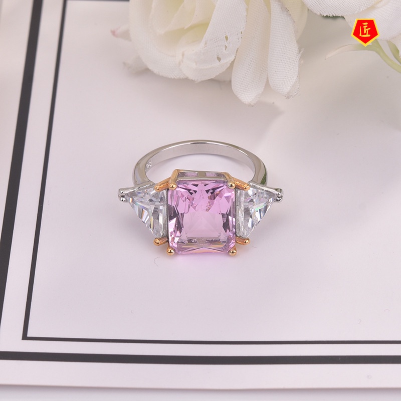 [Ready Stock]Elegant Fashion Square Pink Diamond Ring