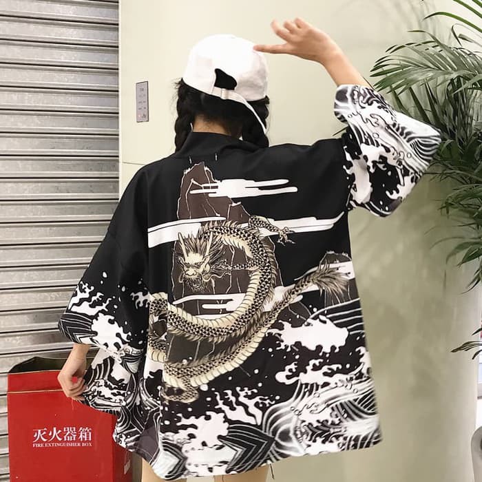 KIM-09 loose kimono jepang satin printing motif naga import