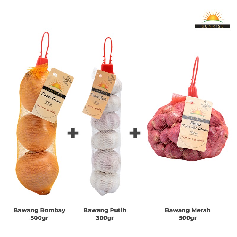 

SUNRISE BAWANG BOMBAY [500 GR] + SUNRISE BAWANG PUTIH [300 GR] + SUNRISE BAWANG MERAH [500 GR]