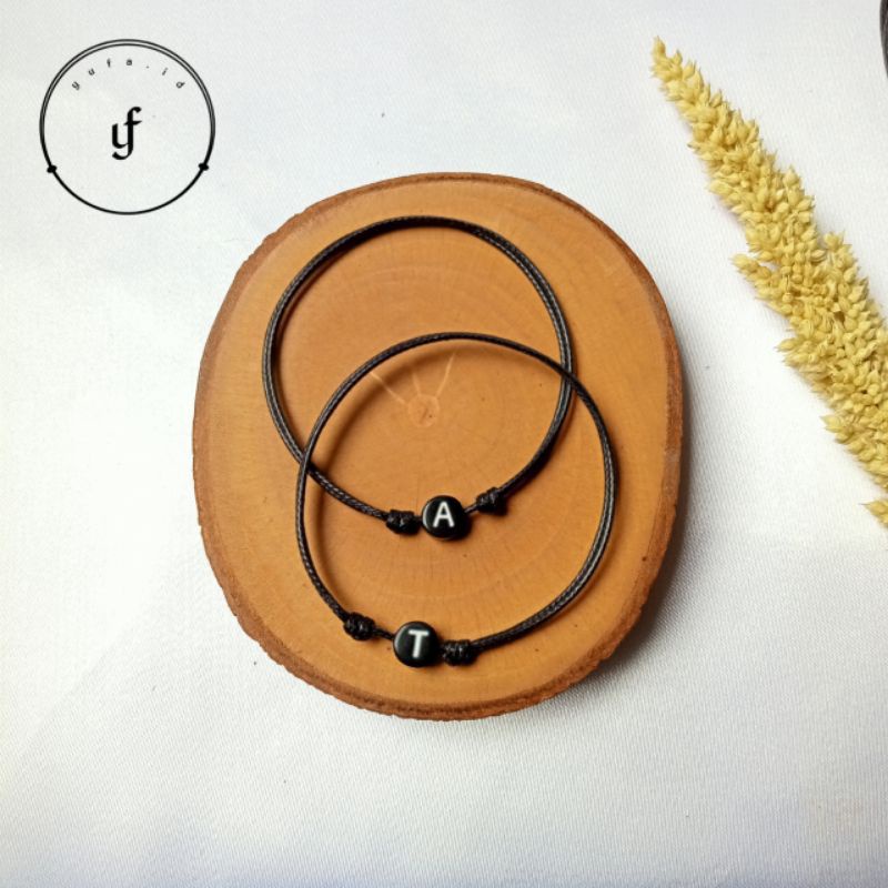Gelang Inisial Waterproof/Gelang Huruf Bulat Pipih [A-T]