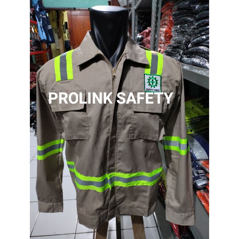 RESLETING BAJU SAFETY COKSU COKLAT SUSU BERLOGO K3 BENDERA SCOTLIGT BESAR HIJAU 5CM