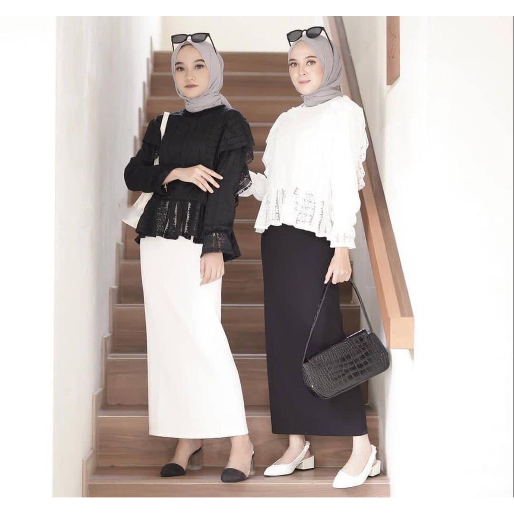 1KG MUAT 6 PCS | ROK SPAN WHITE MAXI SKIRT PANJANG FASHION WANITA HITS OOTD SELEBGRAM