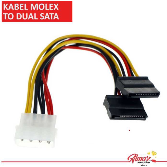 Kabel Molex 4pin Male To Dual Sata Power 15pin Female