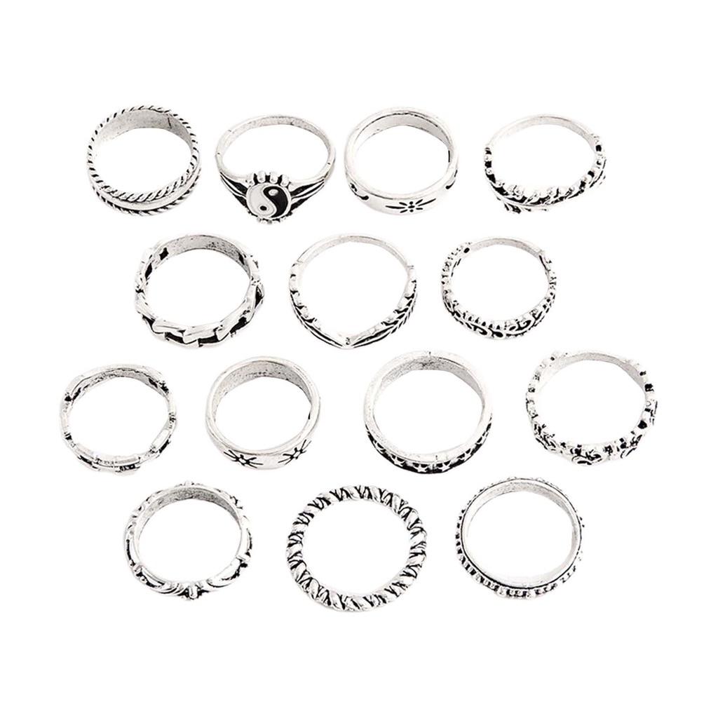 Hu Hu Hu Hu Hu Alat Bantu Pasang Kacamata♡ 14 Pcs Cincin Knuckle Stackable Untuk Wanita