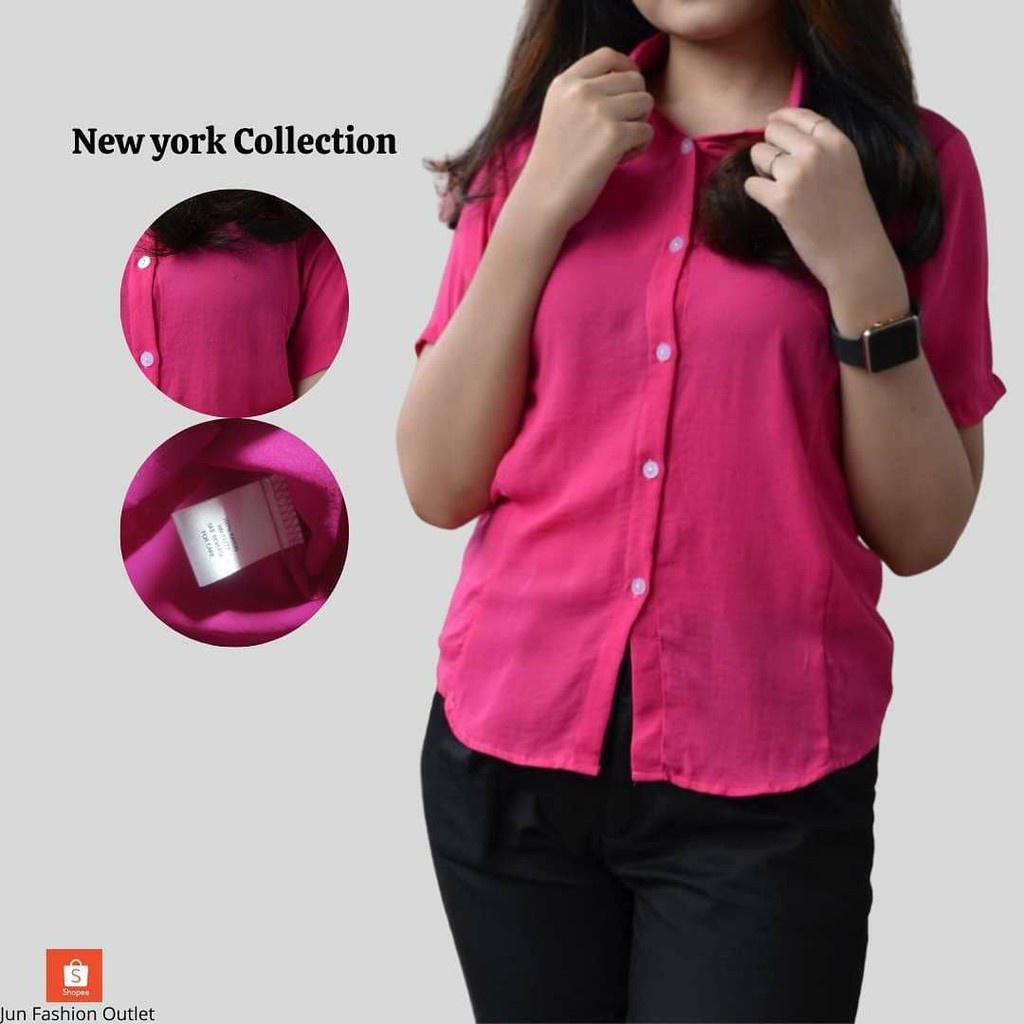 NY COLLECTION - Blouse Kemeja Polos Pink Original Premium Pakaian Branded Sisa Ekspor