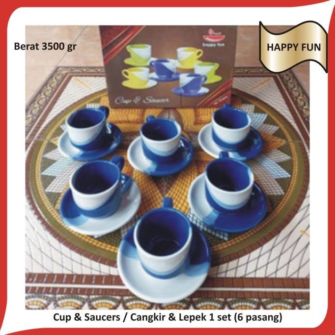 CANGKIR KERAMIK TWO TONE - CANGKIR SET - 6 PCS - CUP AND SAUCER